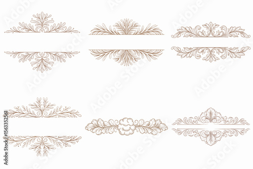 Set of 6 traditional vintage page dividers with balanced scrolls and fluffy brown lines
