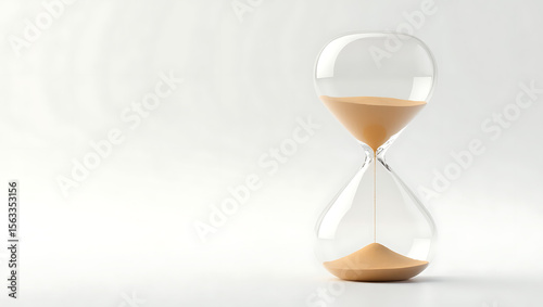 A Sleek Contemporary Hourglass Standing Upright on a Pristine Modern Surface with Minimalist Lighting