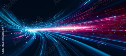 Vibrant Color Streaks in a Futuristic City, Showcasing High-Speed Digital Connections
