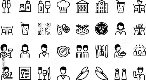 Restaurant dining and service icons food drink