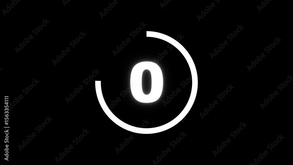 Countdown timer from 5 to 0 seconds real time. Animated number 5 countdown graphic on black background with modern minimalist design.