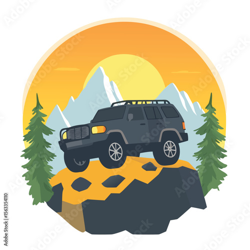 Vector Mountain Off‑Road Car Adventure T‑Shirt Design	
