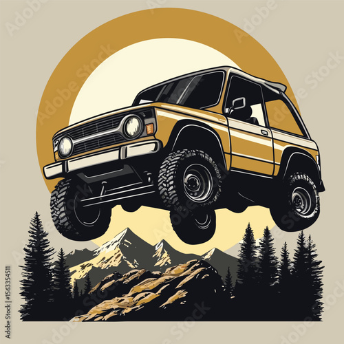 Vector Mountain Off‑Road Car Adventure T‑Shirt Design	