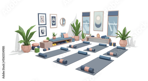 Tranquil And Modern Yoga Studio Interior With Minimalist Design, Exercise Mats, And Wellness Essentials