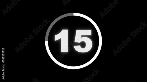 Countdown timer from 20 to 0 seconds real time. Animated number 20 countdown graphic on black background with modern minimalist design.