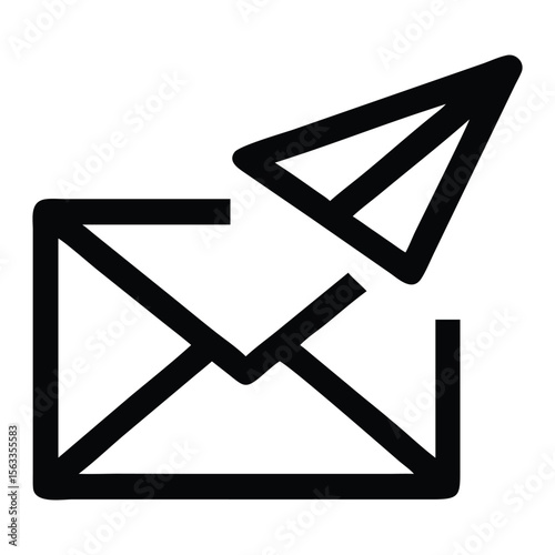 Black envelope with paper airplane sending communication