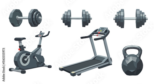 Flat Design Vector Set Of Home Gym And Fitness Equipment Isolated On White