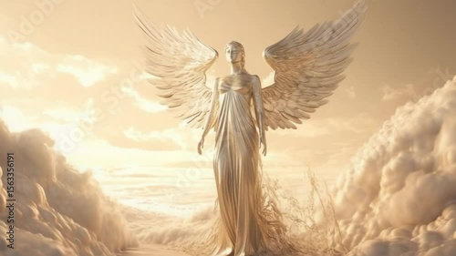 Serene Angel Statue Amidst Soft Clouds: A Spiritual and Artistic Interpretation