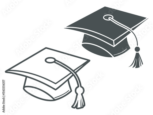 A minimalist graduation cap icon in vector format, shown in two styles