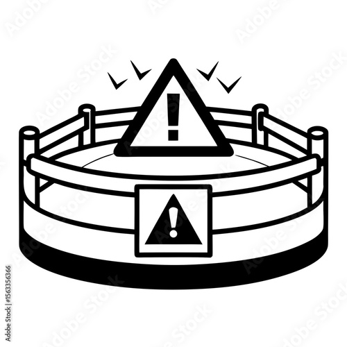 boxing ring with a caution sign
