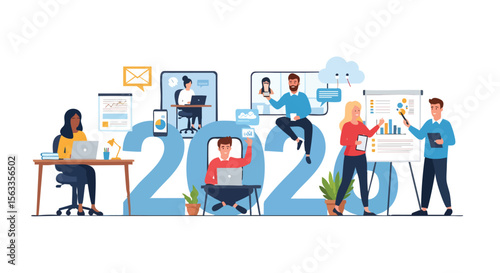 Diverse Business People Working Remotely, Collaborating, and Analyzing Data In The Year 2020