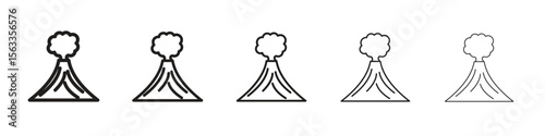 Volcano icon symbol in thin line, Black outline and stroke style