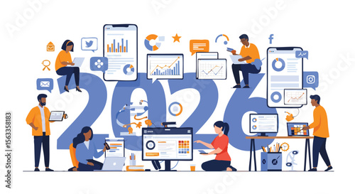 Global Teams Analyzing Digital Marketing and Business Growth Data for 2023 Success
