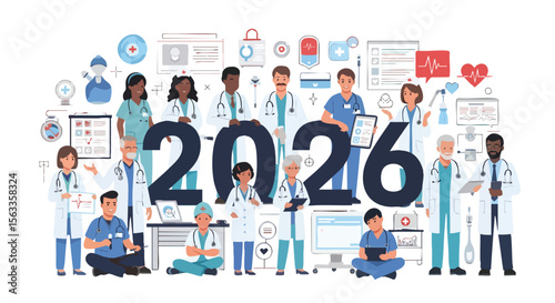Diverse Healthcare Professionals Stand United Symbolizing Medical Innovation and Future Progress in 2026