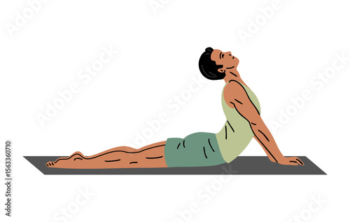 Young sporty man doing fitness. Pilates, yoga and stretching. Guy doing gymnastic exercise. Body and health care. Sports physical activity. Vector illustration isolated on white