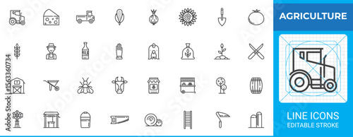 Agriculture outline line icon set pack