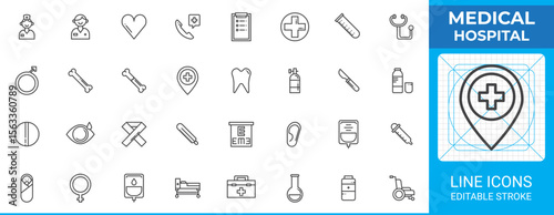 Hospital medical outline icon pack