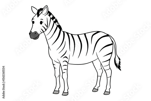 Outline drawing of a zebra with black and white stripes, on a white background. Children's coloring