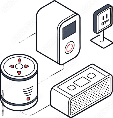 Connected smart home devices including a speaker hub and smart plug illustrating a wireless network
