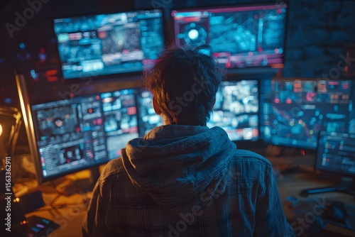 Wallpaper Mural Cybersecurity expert monitoring a threat detection dashboard, cybersecurity concept Torontodigital.ca