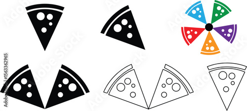 Collection of Pizza Slice Icons in Various Styles.