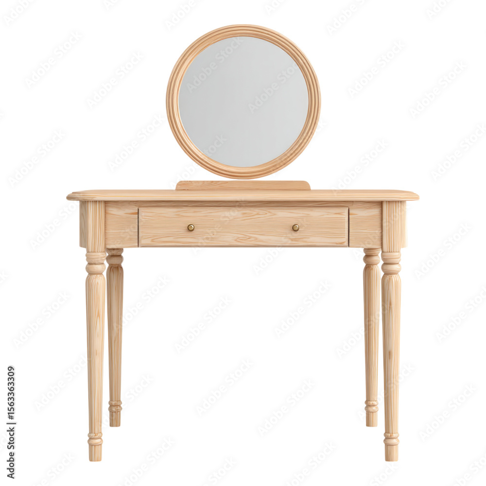 Fototapeta premium Elegant Isolated Vanity Table with Round Mirror