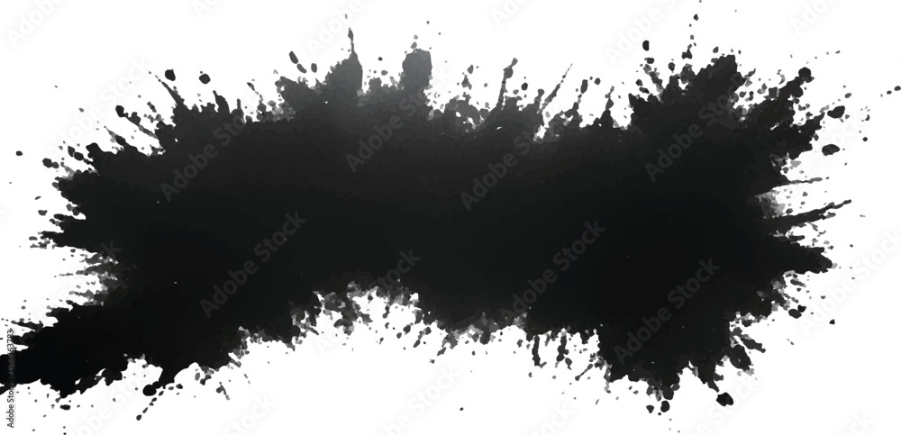 Obraz premium Black Grunge Ink Splatter Texture Vector – Liquid Paint Drops, Drips, and Splatters on White for Abstract Poster, Web Backgrounds, and T-Shirt Prints 