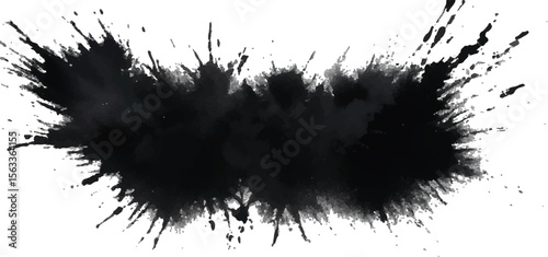 Vector Black Grunge Ink Splatter and Liquid Paint Splash – Abstract Blotter Spots, Drips, and Splatters on White Background for Urban Poster, T-Shirt Print, and Web Design Elements

