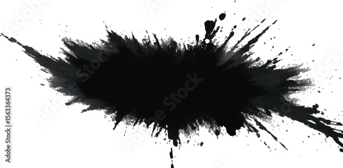 Vector Black Grunge Ink Splatter and Liquid Paint Splash – Abstract Blotter Spots, Drips, and Splatters on White Background for Urban Poster, T-Shirt Print, and Web Design Elements

