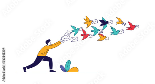 Man Releasing Birds into the Sky Representing Freedom and Hope PNG Transparent Background Isolated