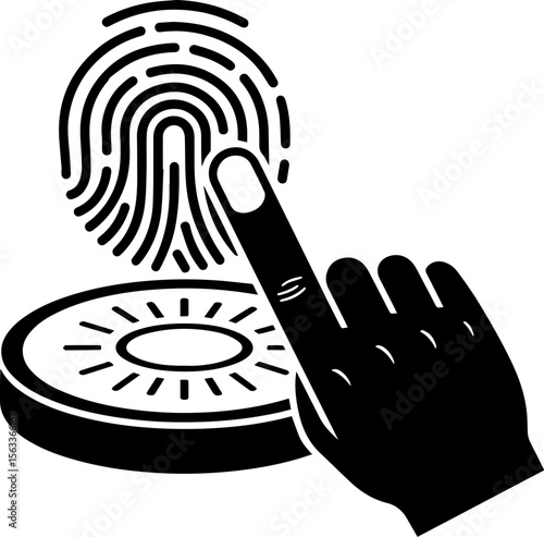 Hand with fingerprint on white background for wireless internet technology connection icon