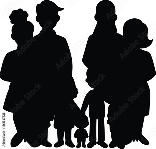 Silhouette illustration of a family walking together holding hands
