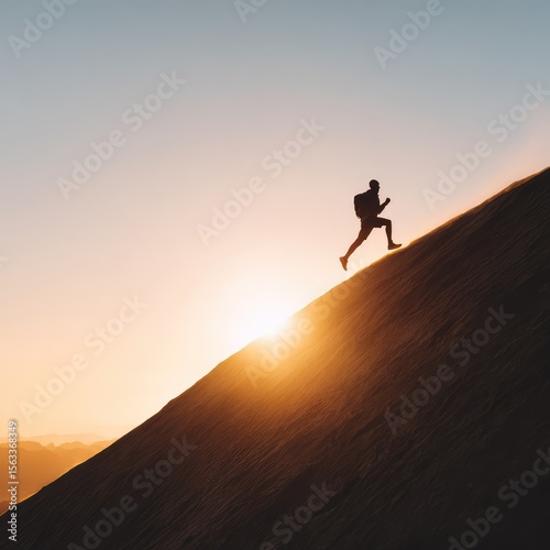 A person runs up a hill at sunrise, full of motivation and energy -.