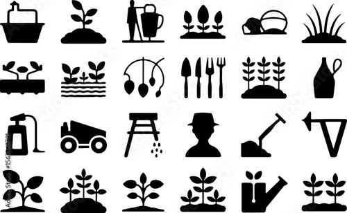 Garden planting and tools icons agriculture