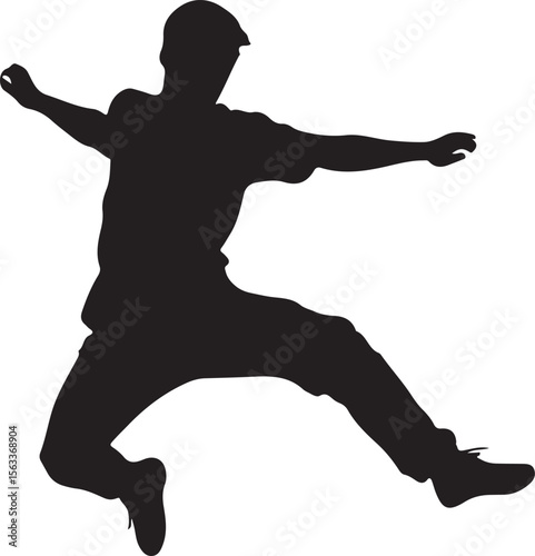 a young man doing parkour jump vector silhouette, isolated white background