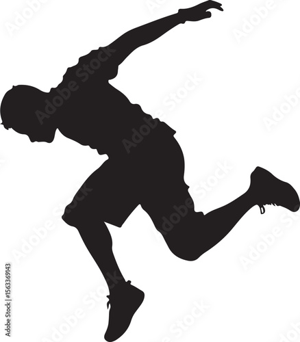 a young man doing parkour jump vector silhouette, isolated white background