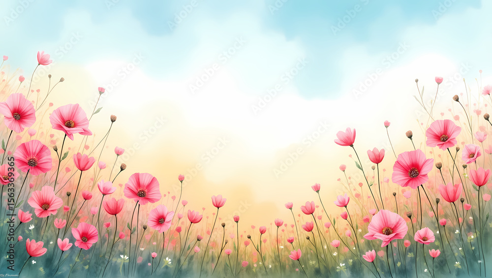 Obraz premium Blooming Field in Watercolor Style