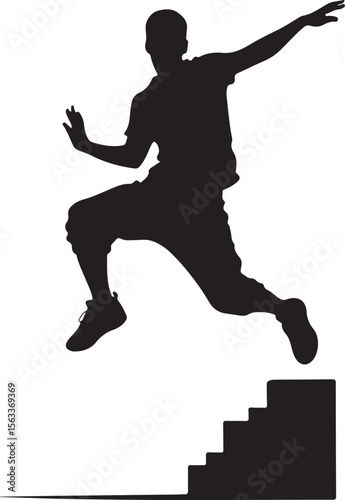 a young man doing parkour jump vector silhouette, isolated white background