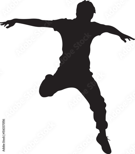 a young man doing parkour jump vector silhouette, isolated white background