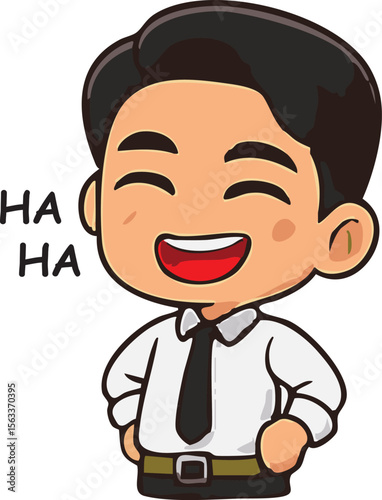 Business man in white shirt laughing. cute stylish sticker. Flat Vectors