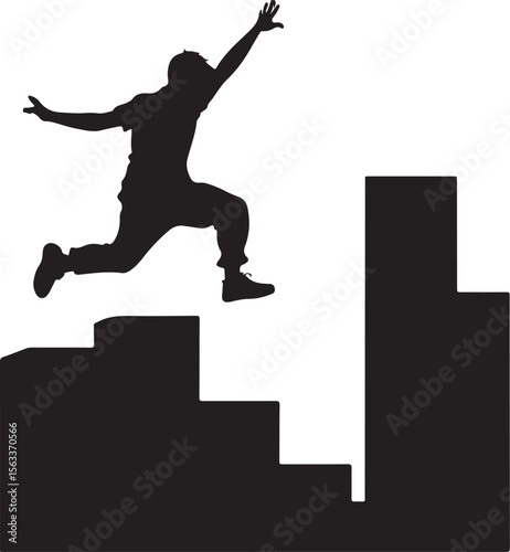 a young man doing parkour jump vector silhouette, isolated white background