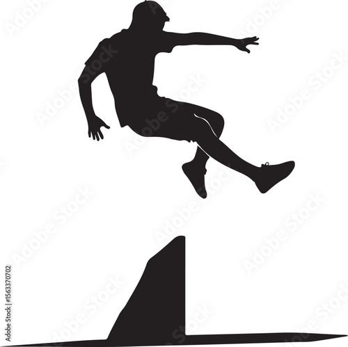 a young man doing parkour jump vector silhouette, isolated white background