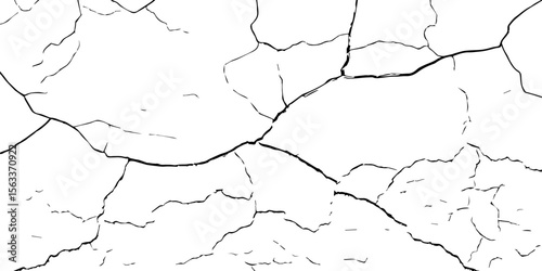 "Cracked white wall texture with black fractures and grunge lines. High-contrast background ideal for design, overlays, or abstract art concepts. Minimalist damaged surface pattern"