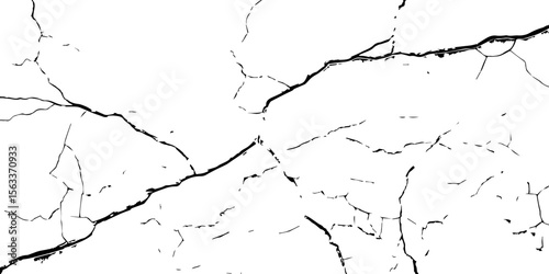 "High-resolution cracked wall texture with bold black fracture lines on a white background. Perfect for grunge designs, backgrounds, overlays, or distressed surface effects in graphic projects"