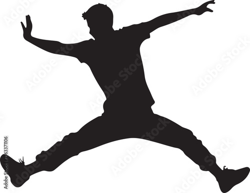 a young man doing parkour jump vector silhouette, isolated white background