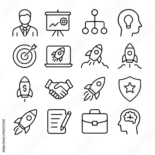 Collection of business icons, each one representing different aspects of business. The vector illustration provides versatility in the workplace and suitable for a wide array of needs.