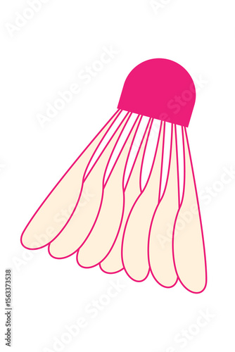 Pink shuttlecock birdie isolated on white background. Badminton equipment for racquet sport, game, fitness, recreation, tournament and athletic activity concept illustration with feather design