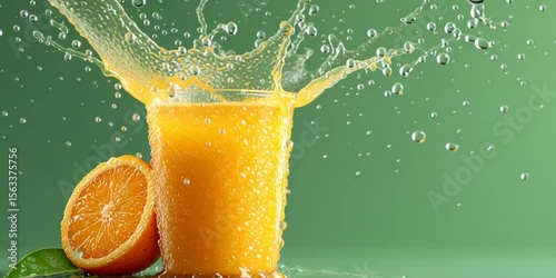 Animated orange juice splash on a green screen