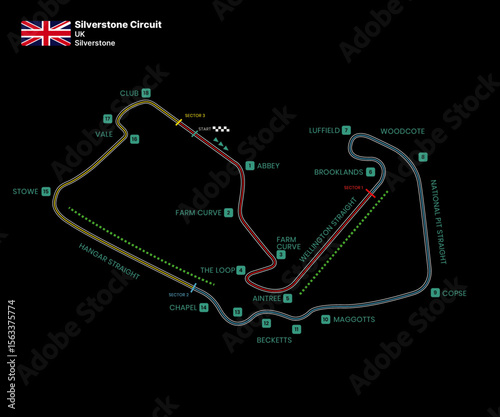 Race tracks, circuit for motorsport and auto sport. Silverstone Circuit, Silverstone, UK.