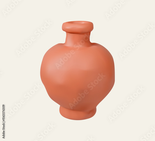 3D Round Clay Pot with Narrow Neck
